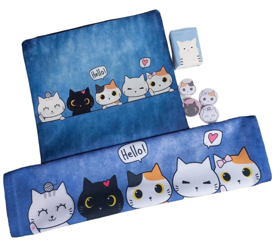 Kit gatos cut Hello azul